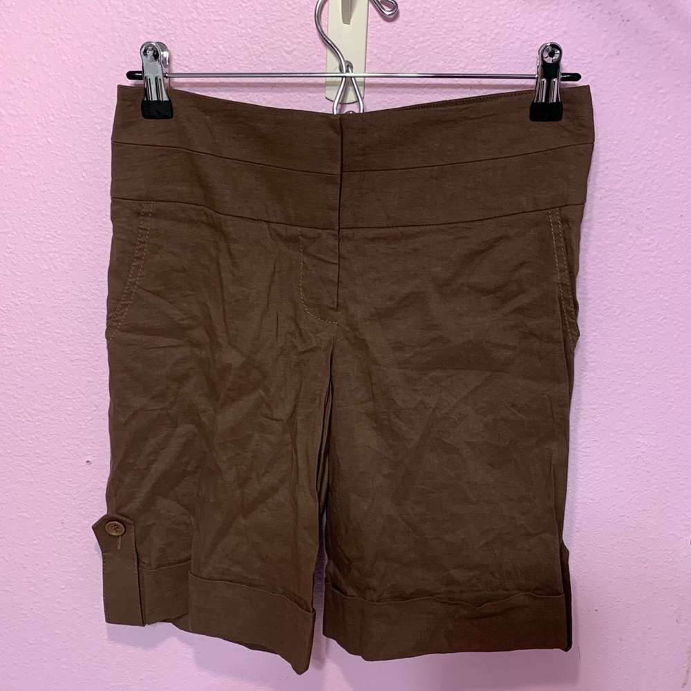 VTG bebe Brown Linen Bermuda Shorts - 0